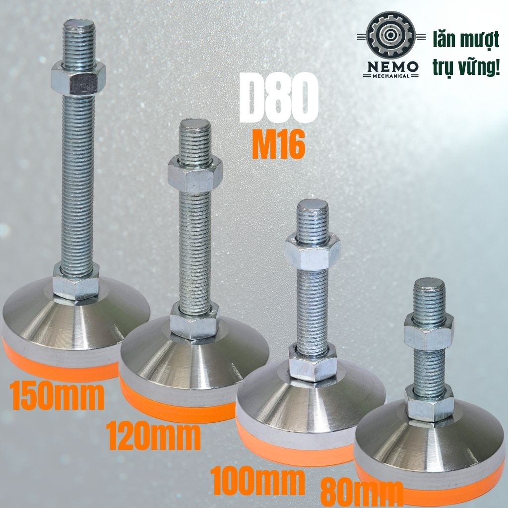 Chân Tăng Chỉnh Chịu Tải Siêu Nặng – Hệ Bulong M16/M20, Chịu Tải 3 Tấn (Bát Thép Mạ Crom)